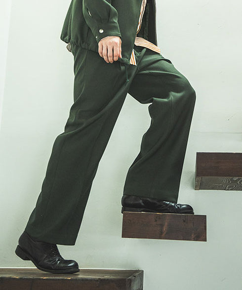 MR.OLIVE/RETRO POLYESTER TWILL / EASY TWO PLEATS STA-PREST WIDE PANTS ミスターオリーブ/レトロポリエステルツイル/イージースタプレストワイドパンツ